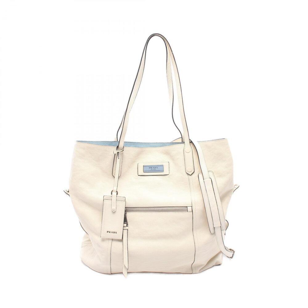Prada GLACECALF Tote Bag Leather Ivory White